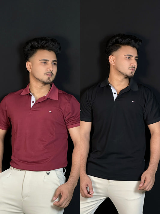 মেরুন,কালো, ২ পিস্ পোলো টি-শার্ট-TMC