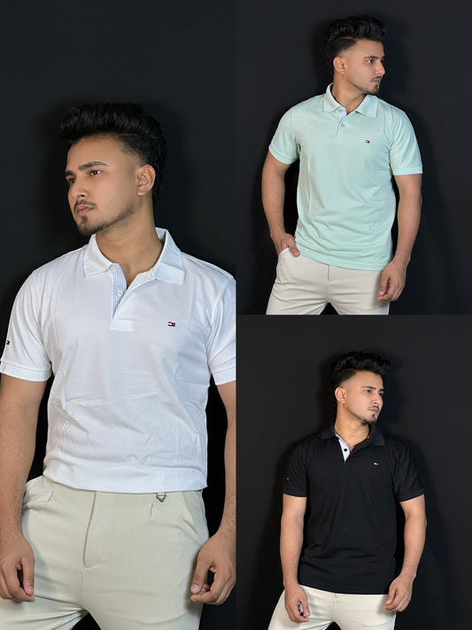 সাদা,পেস্ট,কালো, ৩ পিস্ পোলো টি-শার্ট-TMC
