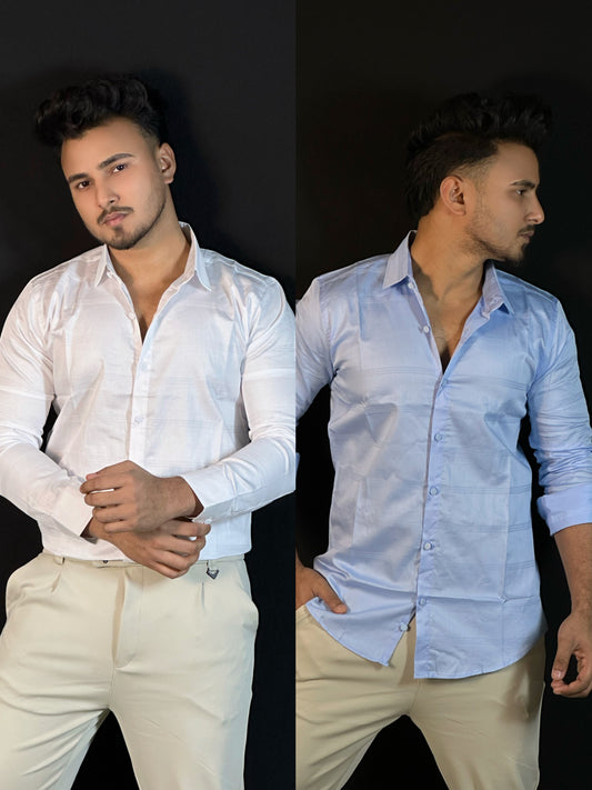 সাদা, স্কাই  ২ পিস্ থ্রি স্টাইপ শার্ট