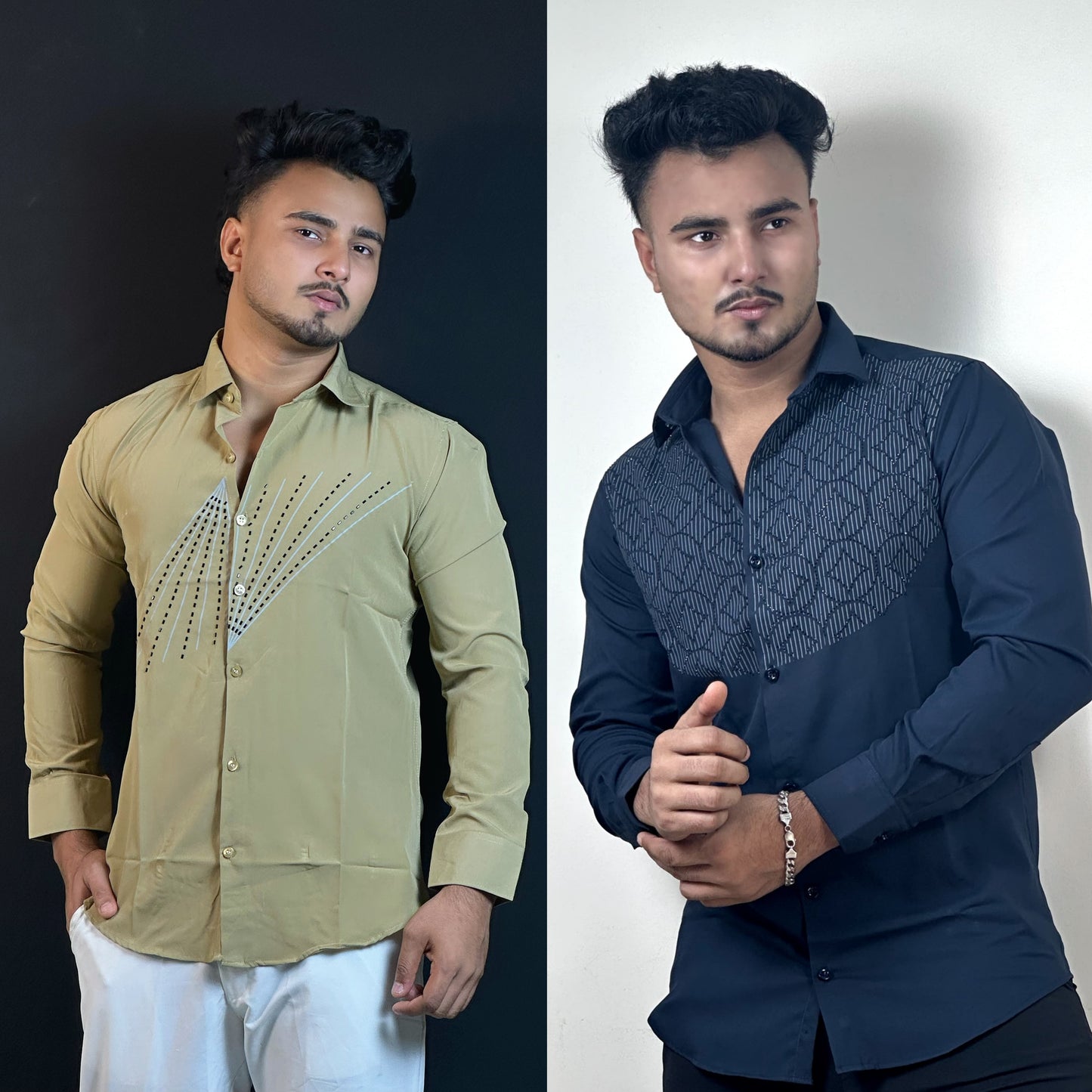 Nevy Blue Echo+Khaki Colour Stone Shirt Combo