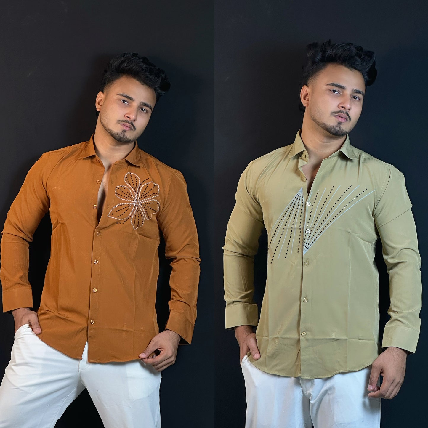 Rust Orange+khaki Stone Shirt Combo