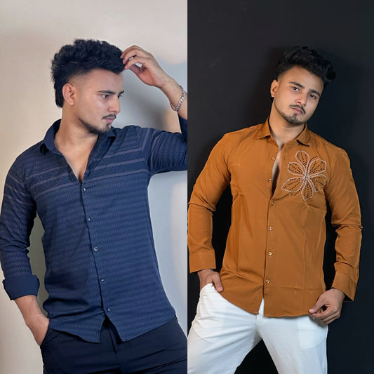 Nevy Blue+Rust Orange Stone Shirt Combo| "N"Shape