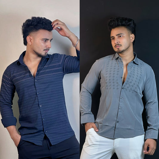 Nevy Blue+Ash Stone Shirt Combo| "N"Shape