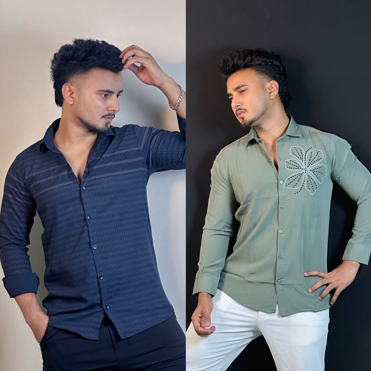 Green+Nevy Blue Stone Shirt Combo| "N"Shape