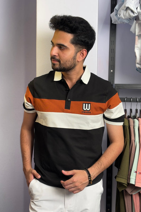 Black Colour Contast Polo T-Shirt |WC