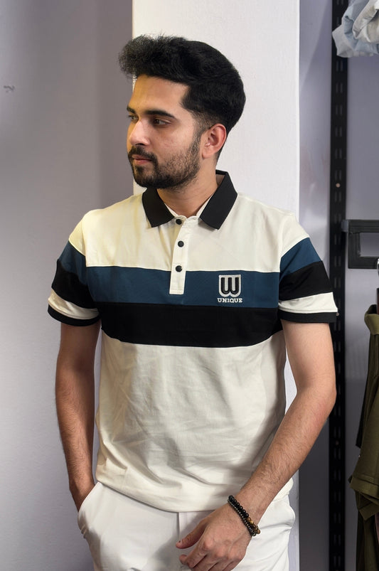 White Colour Contast Polo T-Shirt |WC