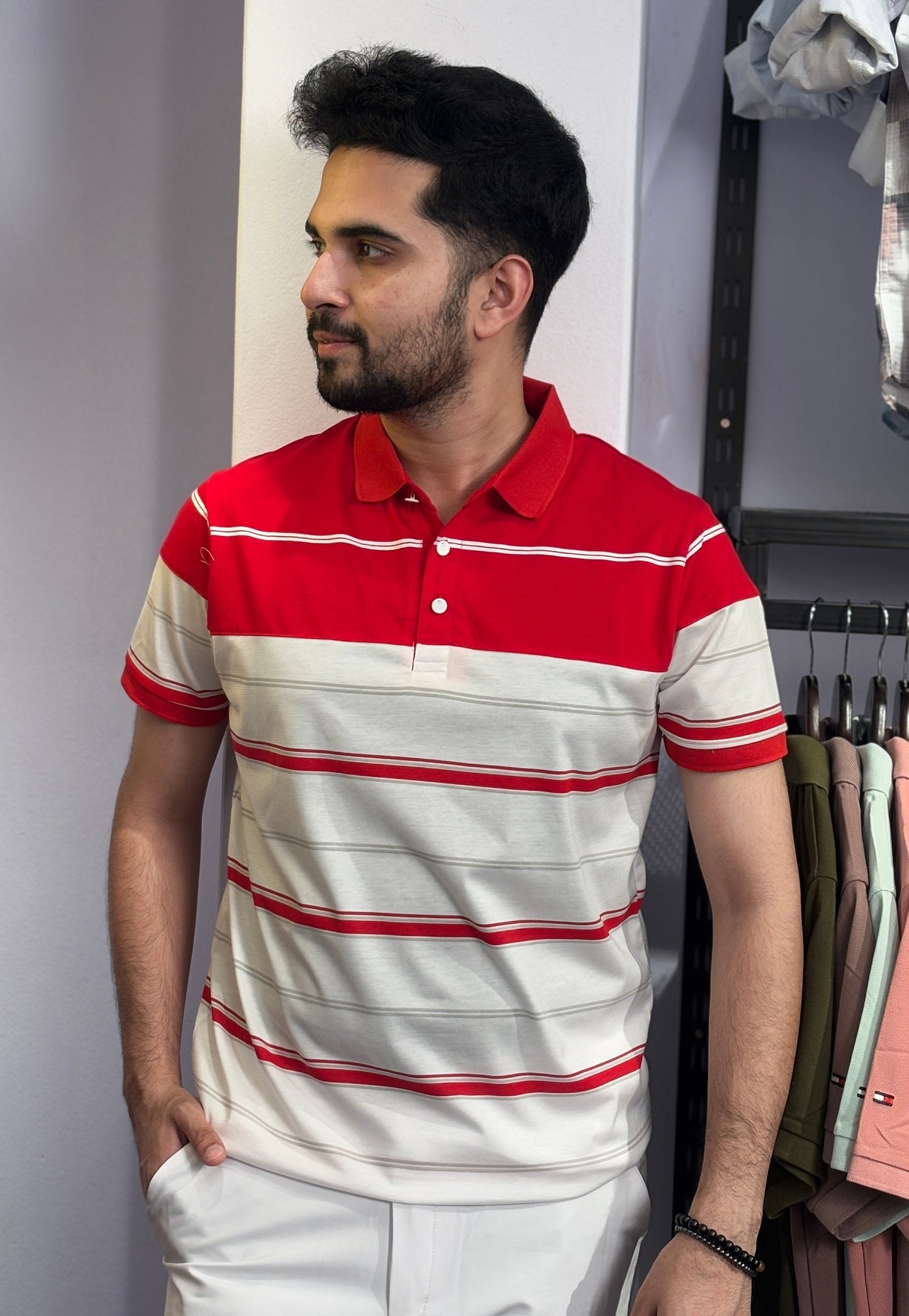 Red Colour Contrst Polo T-Shirt |RW