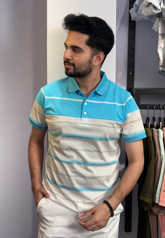 Sky Colour Contrst Polo T-Shirt |SW