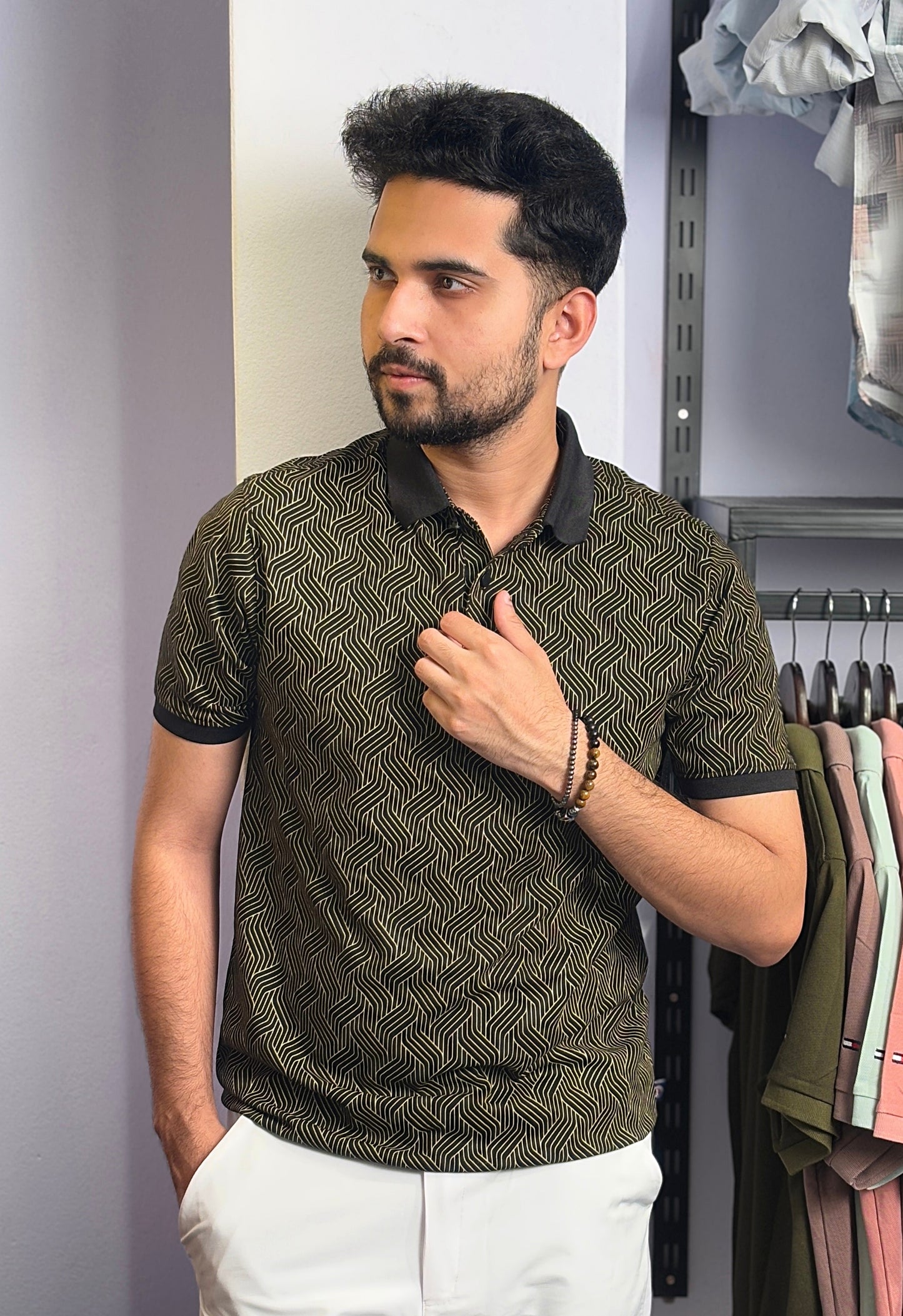 Black Colour Yellow Strip Polo T-Shirt |WC