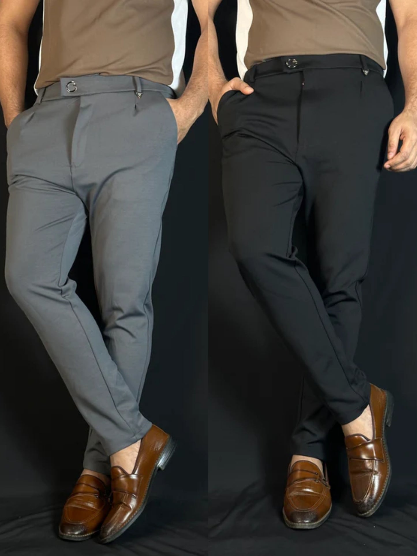 Ash+Black Colour Formal Pant |ABG