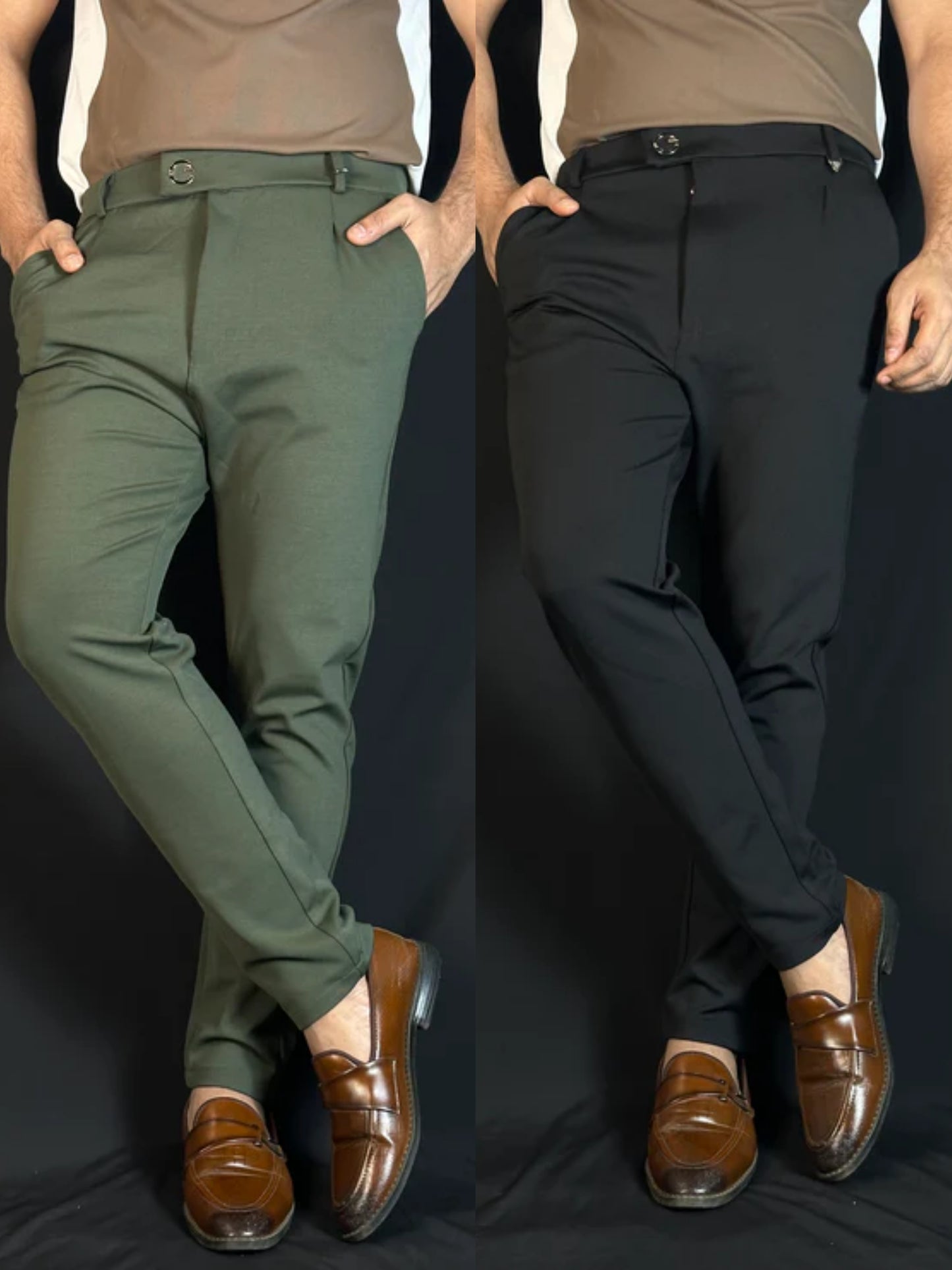 Olive+Black Colour Formal Pant Combo |OBG