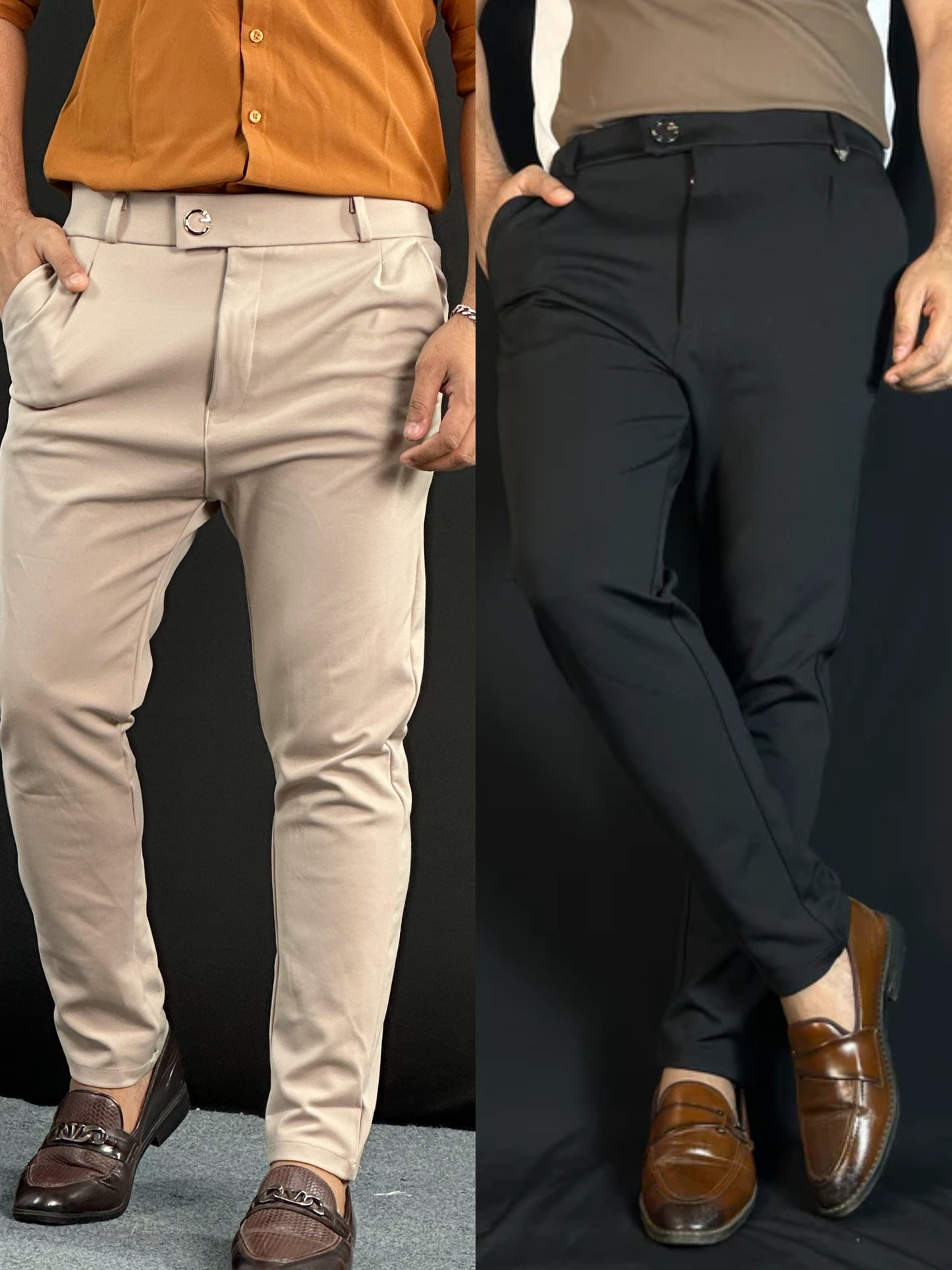 Light Cream+Black Colour Formal Pant Combo |LCB