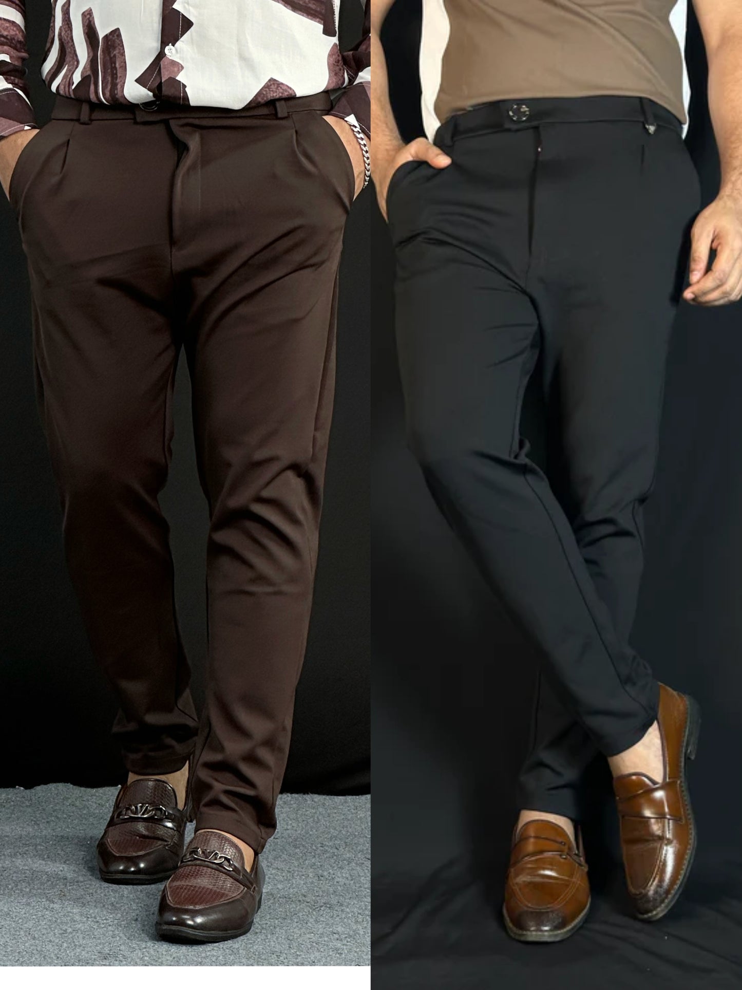 Chocolate+Black Colour Formal Pant Combo |CBG