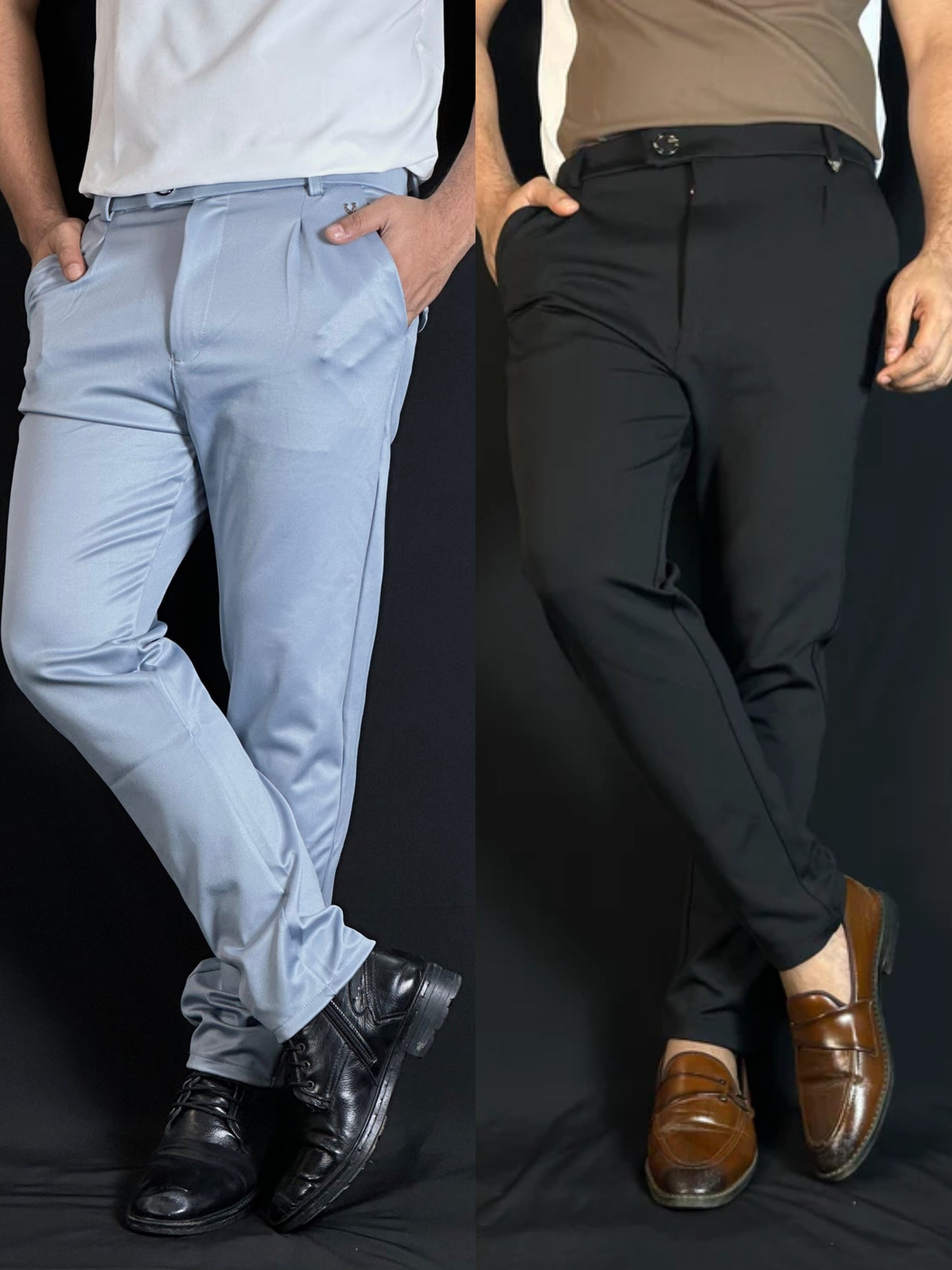 Sky+Black Colour Formal Pant Combo |DOB