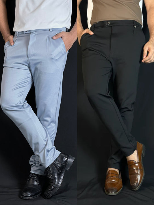Sky+Black Colour Formal Pant Combo |DOB
