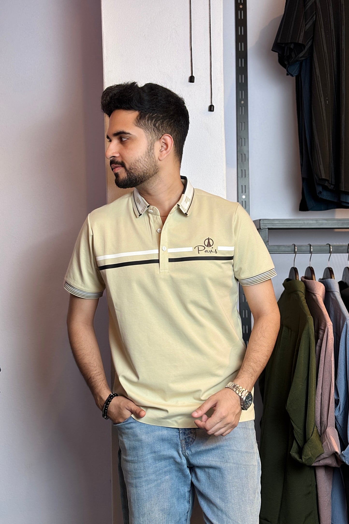 Light Cream Colour Polo T-Shirt |Paris