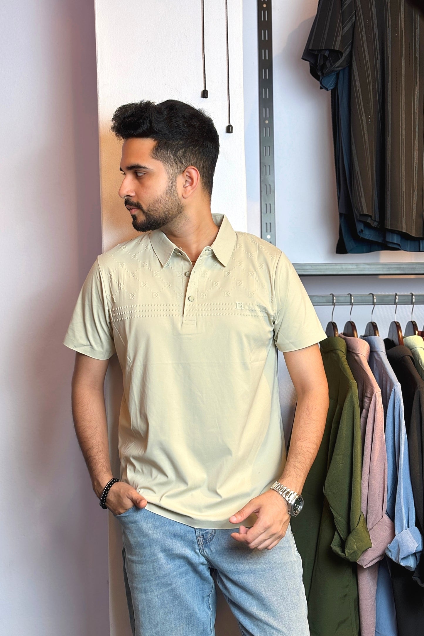 Light Cream Colour Polo T-Shirt |BK