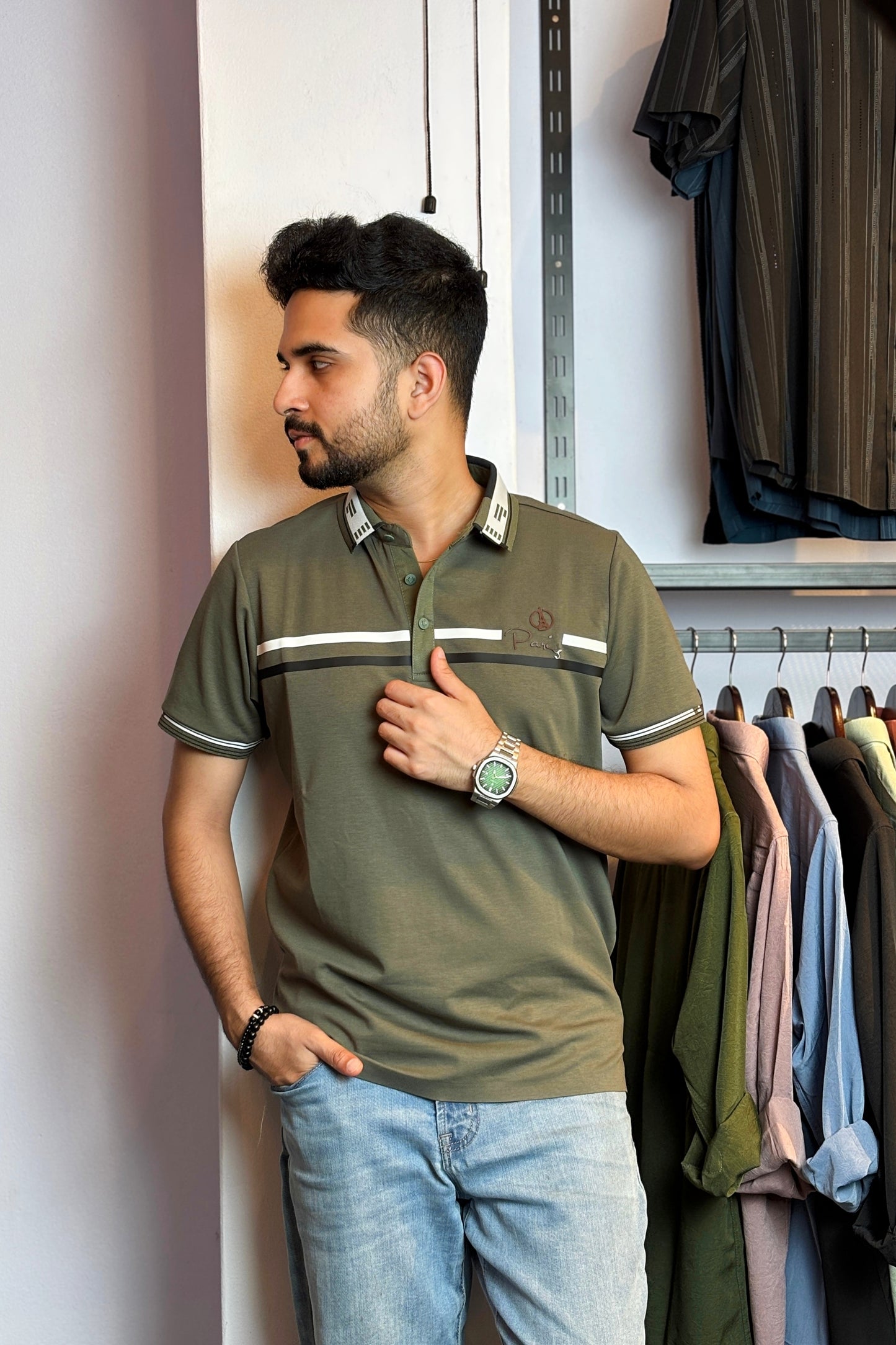 Olive Colour Polo T-Shirt |Paris