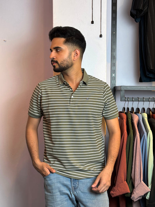 Olive Stripe Polo T-Shirt |OS