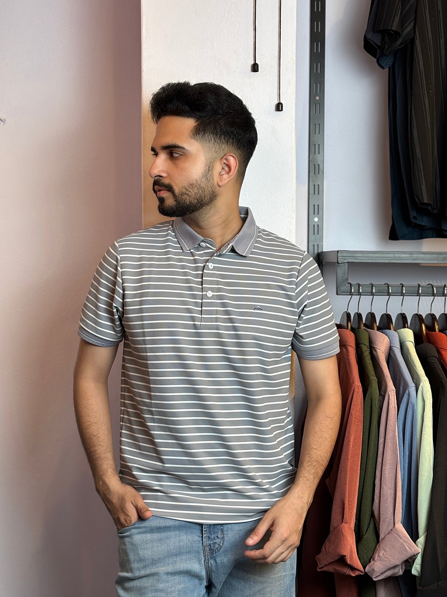 Ash Stripe Polo T-Shirt |OS