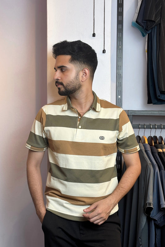 Olive Contrast Colour Polo T-Shirt |G9