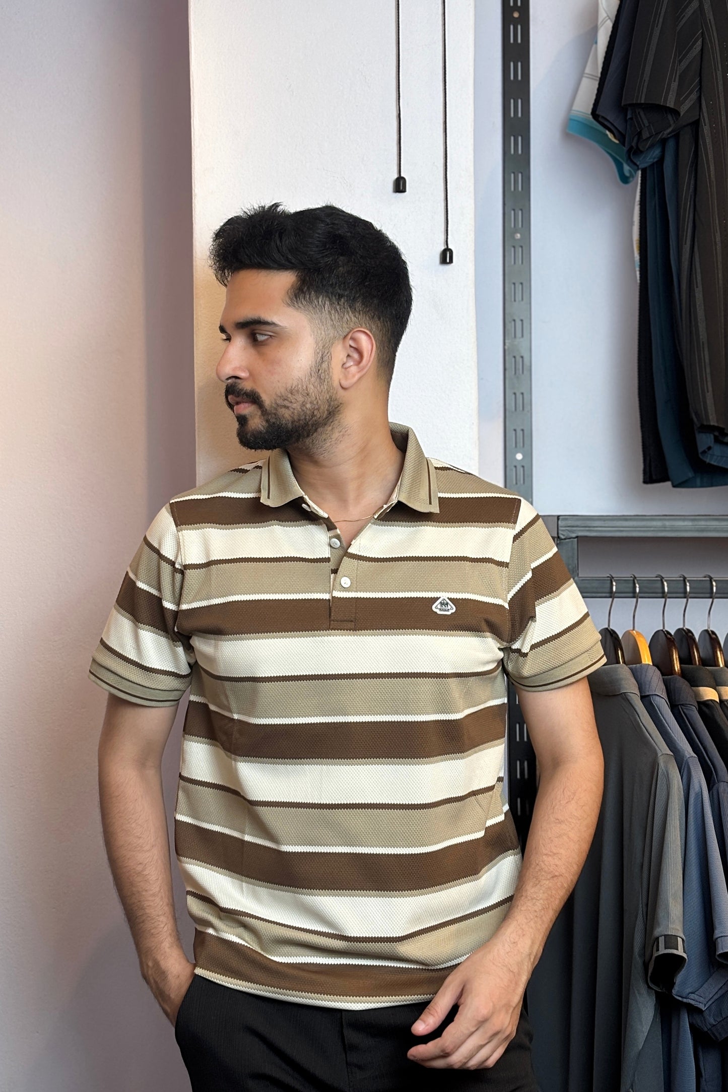 Chocolate Contrast Stripe Polo T-Shirt |G8
