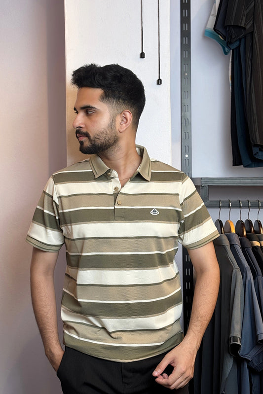 Olive Contrast Stripe Polo T-Shirt |G8