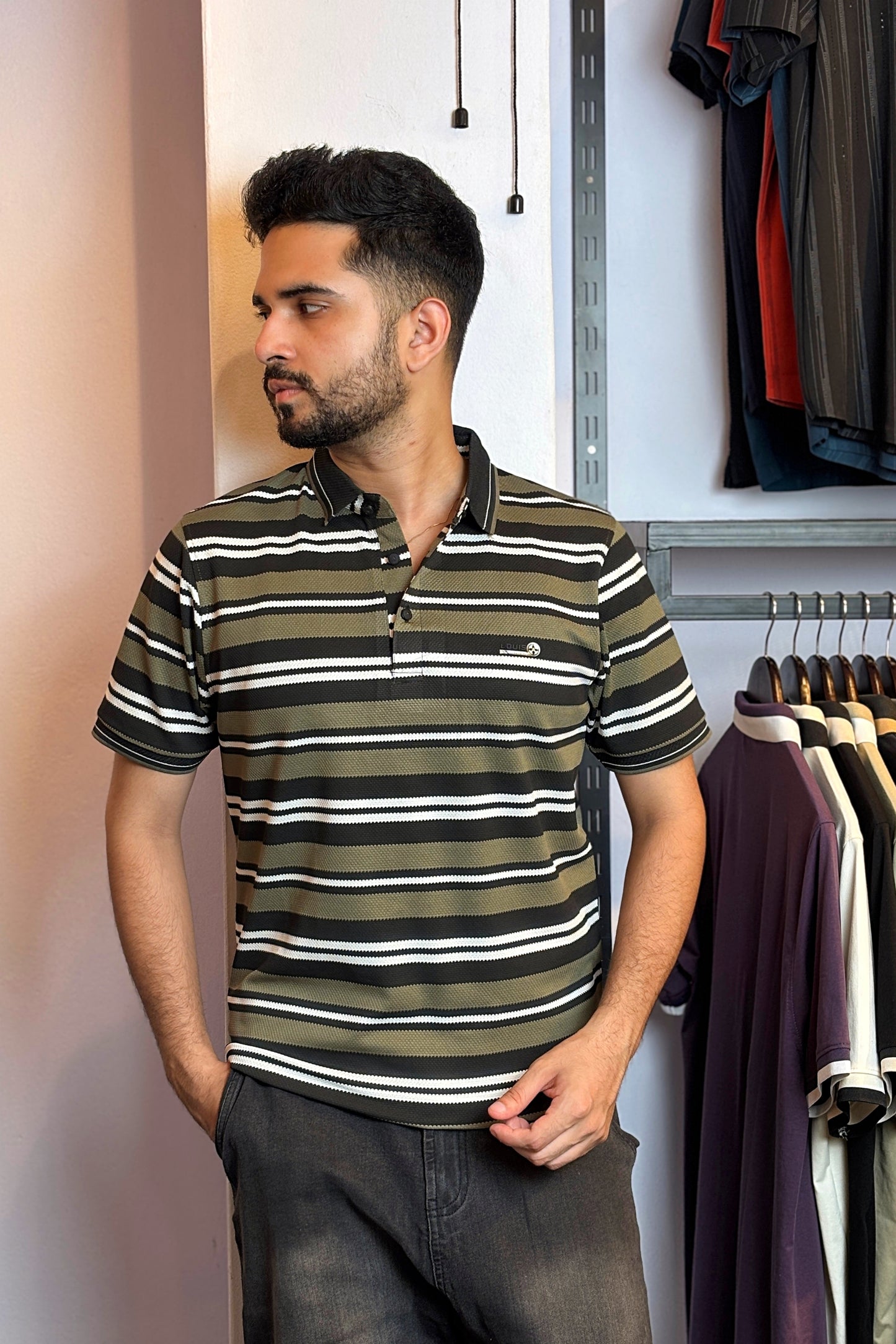 Olive Black Contrast Polo T-Shirt |Louis