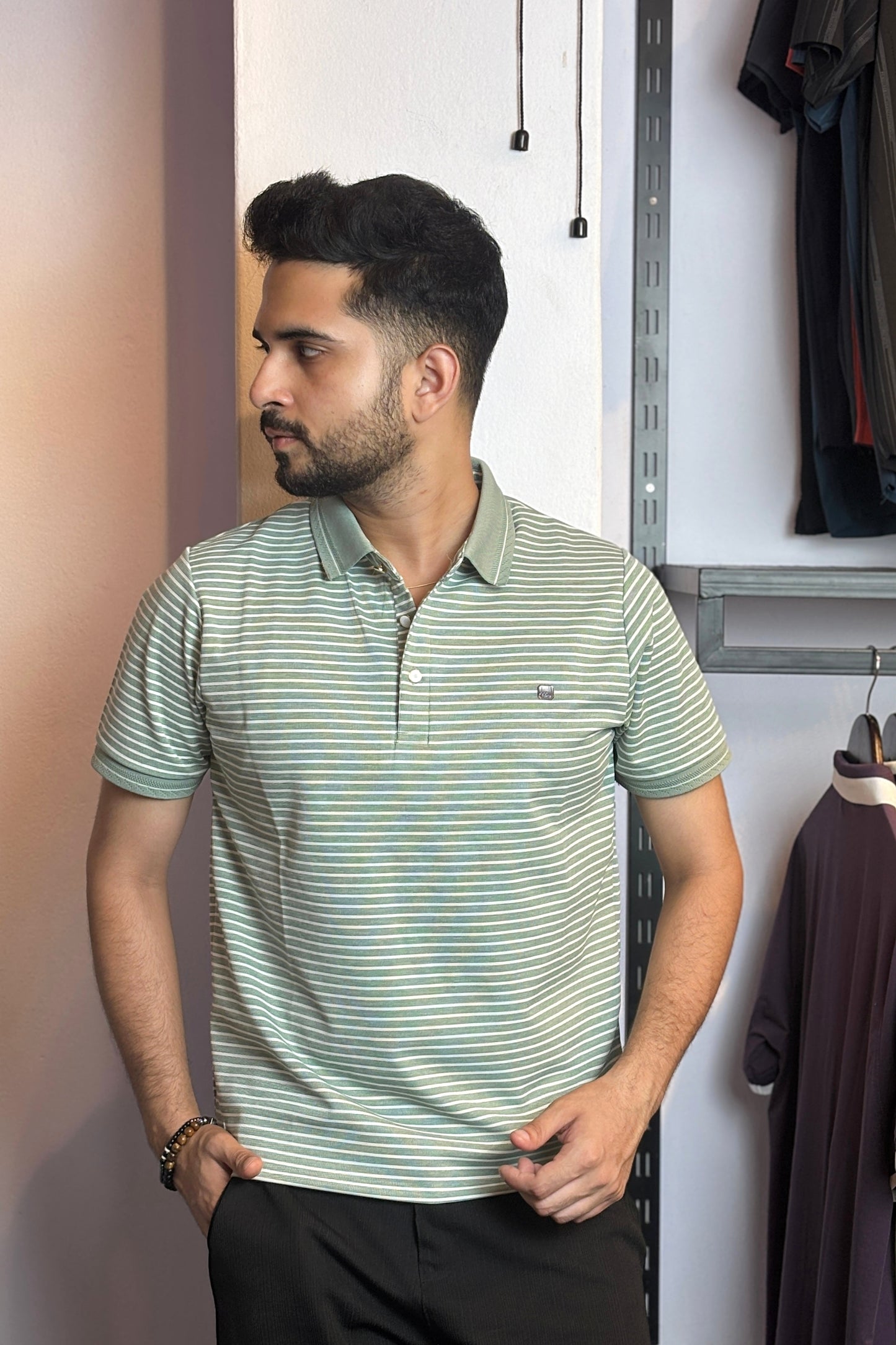 Green Stripe Polo T-Shirt |DBS