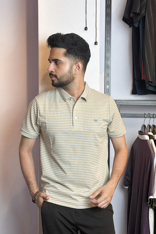 Cream Stripe Polo T-Shirt |DBS