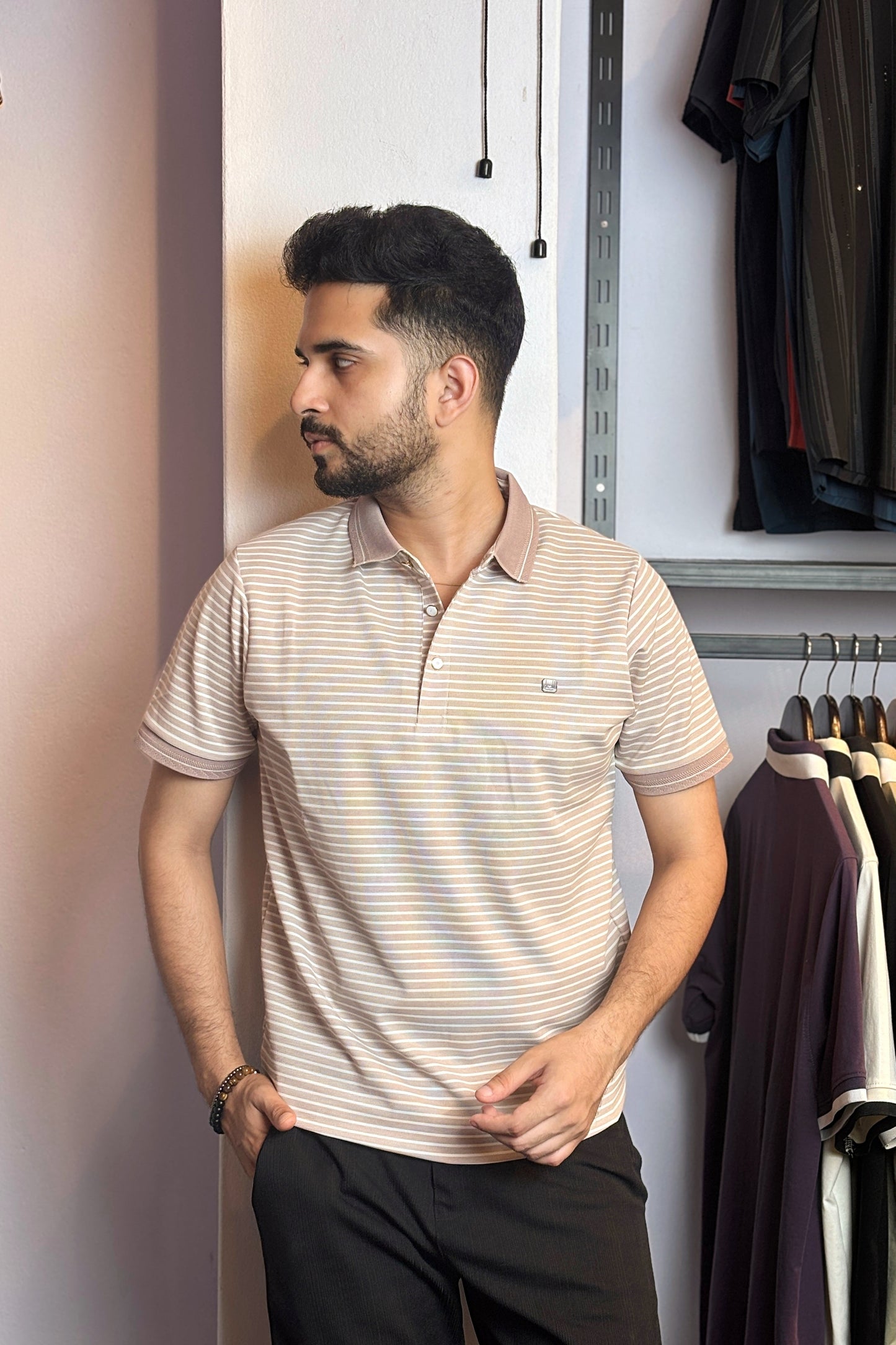 Pink Stripe Polo T-Shirt |DBS