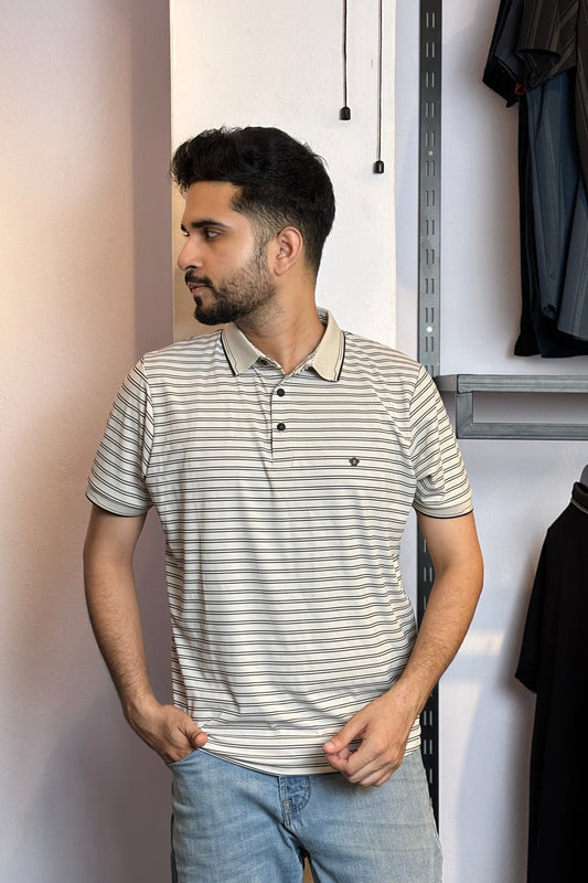 Off White Stripe Polo T-Shirt |DSP