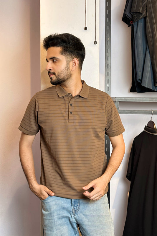 Chocolate Colour Stripe Polo T-Shirt |SSP