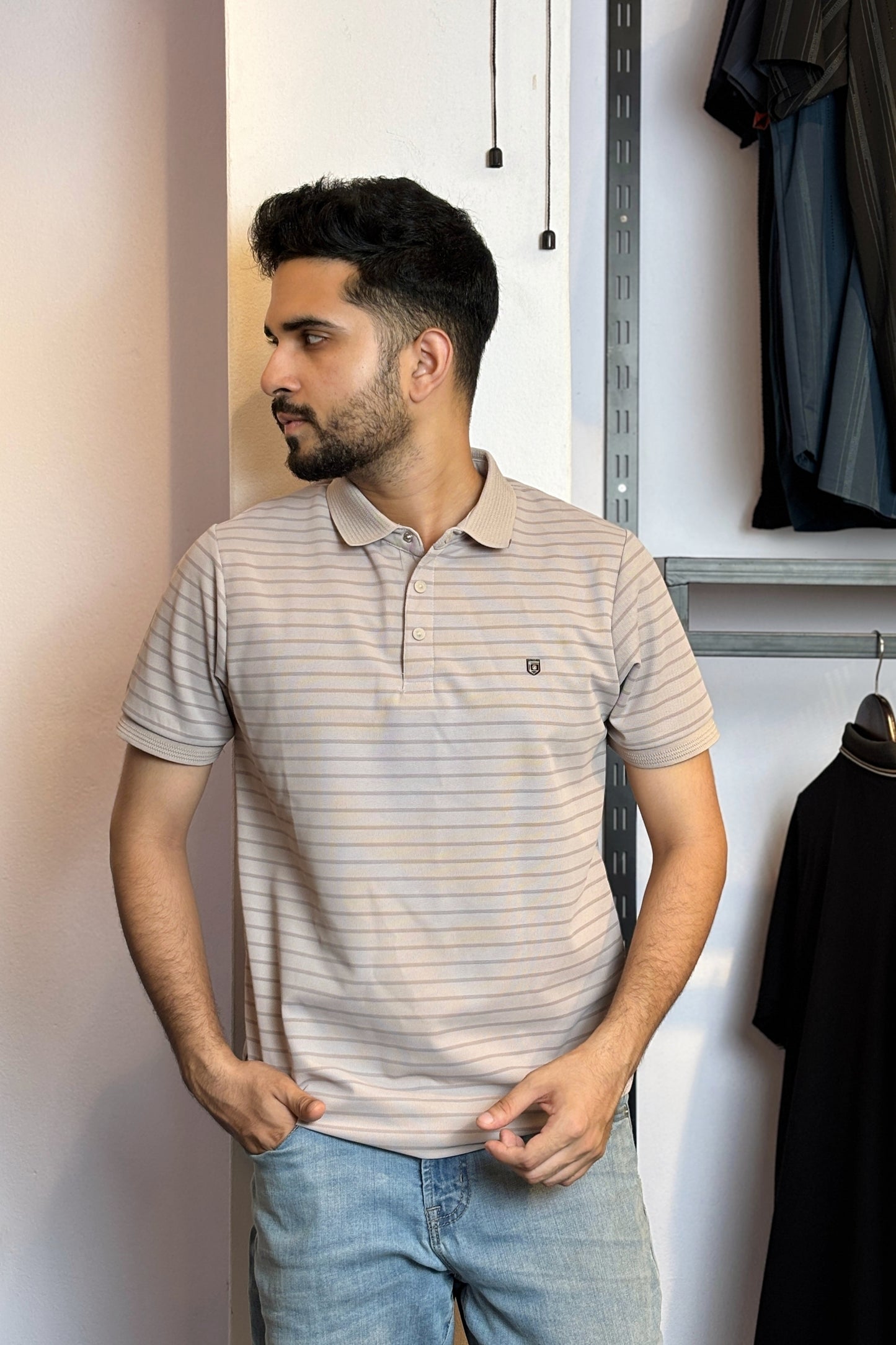 White Purple Colour Stripe Polo T-Shirt |SSP