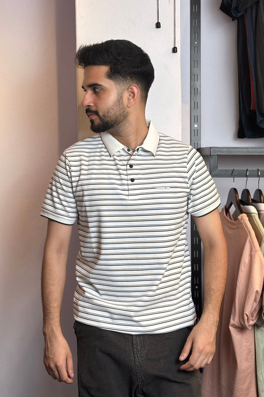 White Stripe Polo T-Shirt |DBS