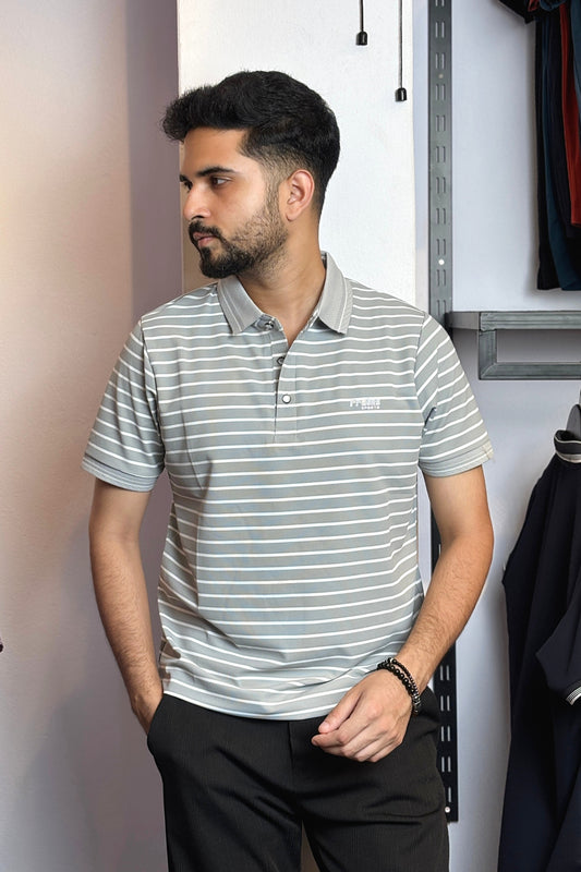 Ash Colour Stripe Polo T-Shirt |FTS