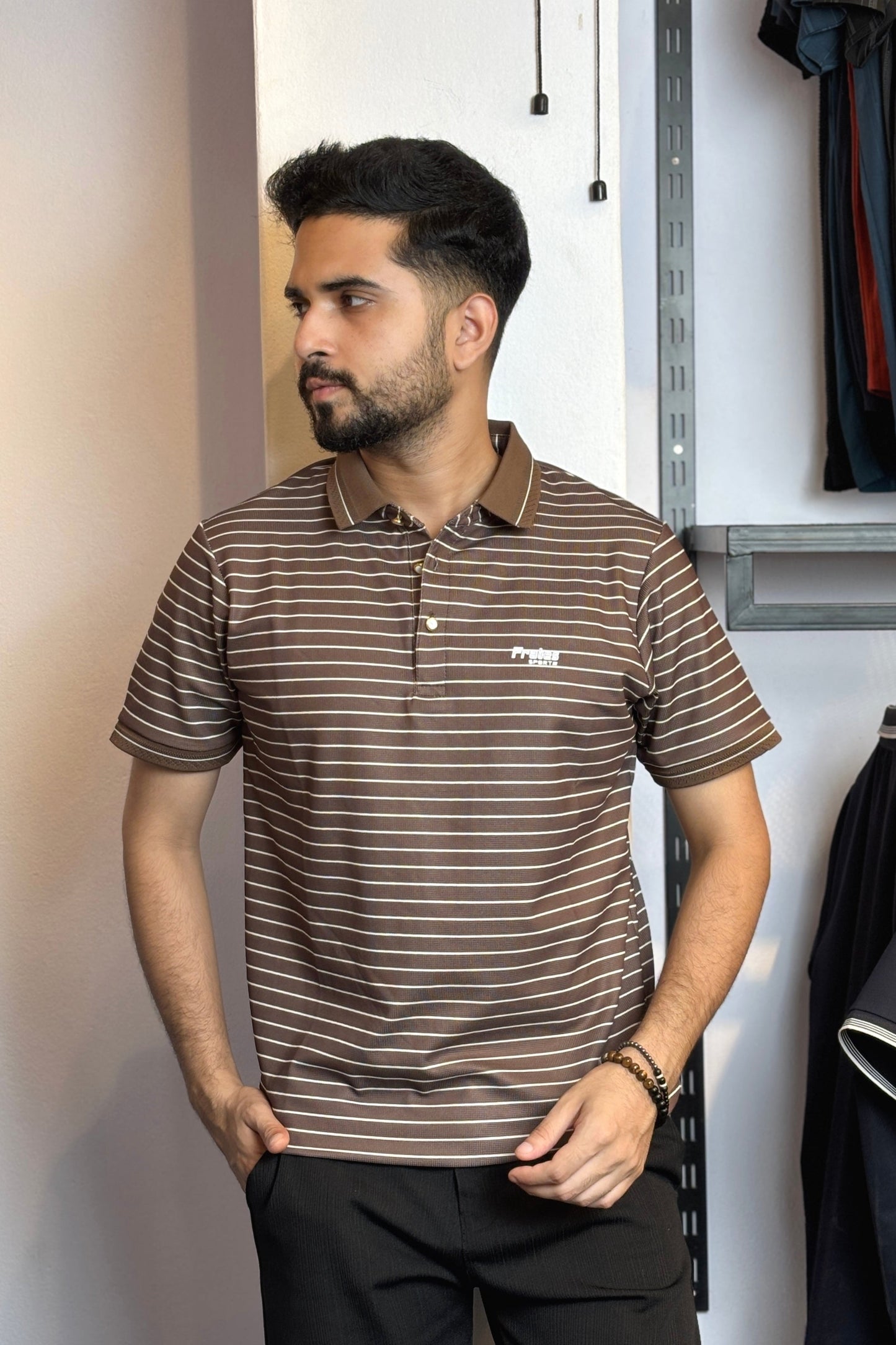 Chocolate Colour Stripe Polo T-Shirt |FTS