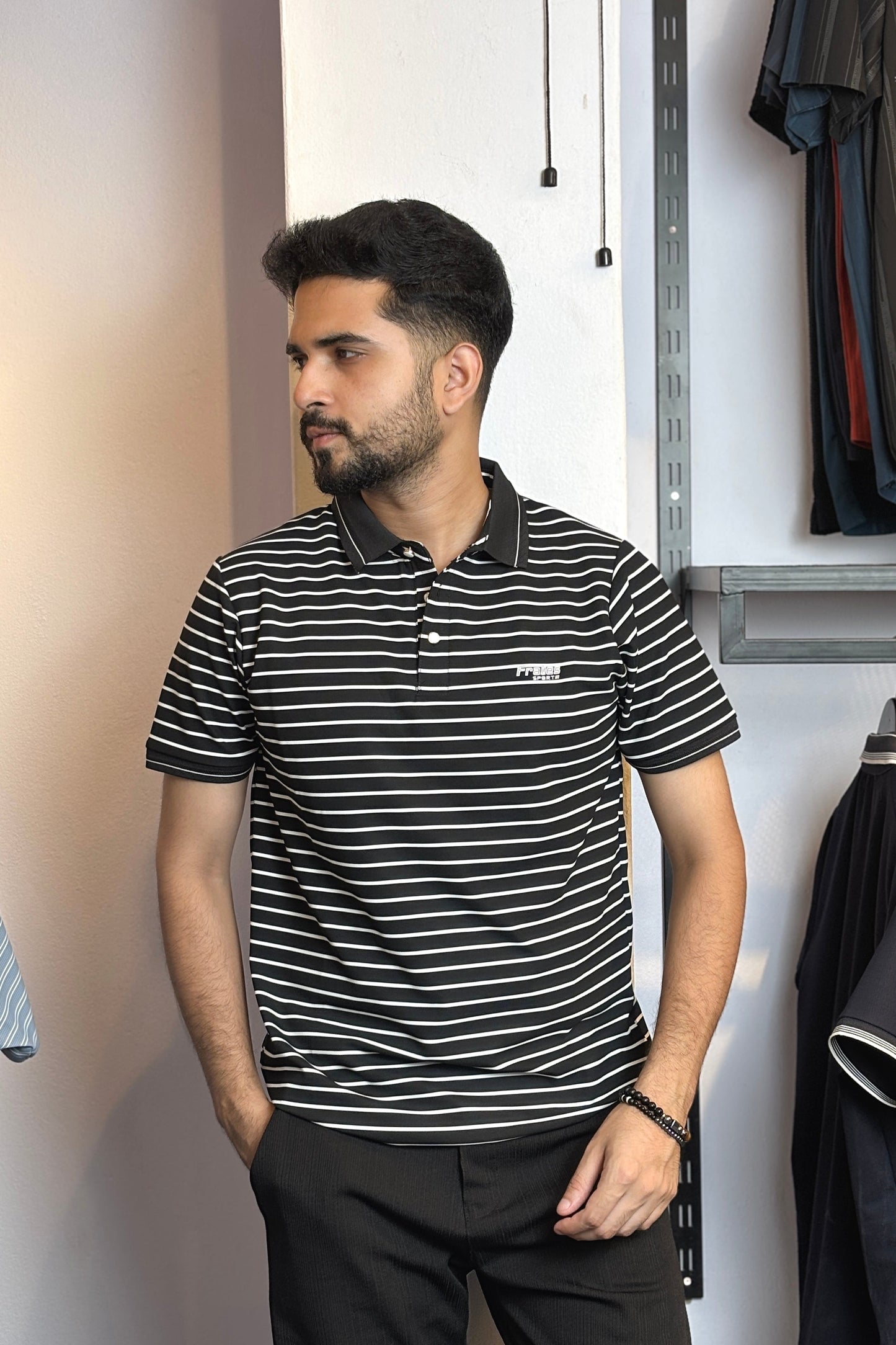 Black Colour Stripe Polo T-Shirt |FTS