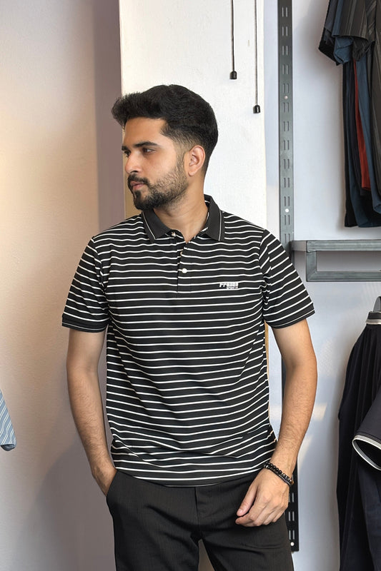 Black Colour Stripe Polo T-Shirt |FTS