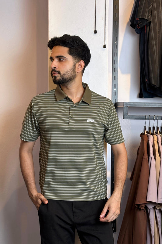Olive Stripe Polo T-Shirt |NDSP