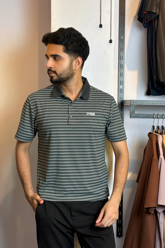 Dark Green Stripe Polo T-Shirt |NDSP