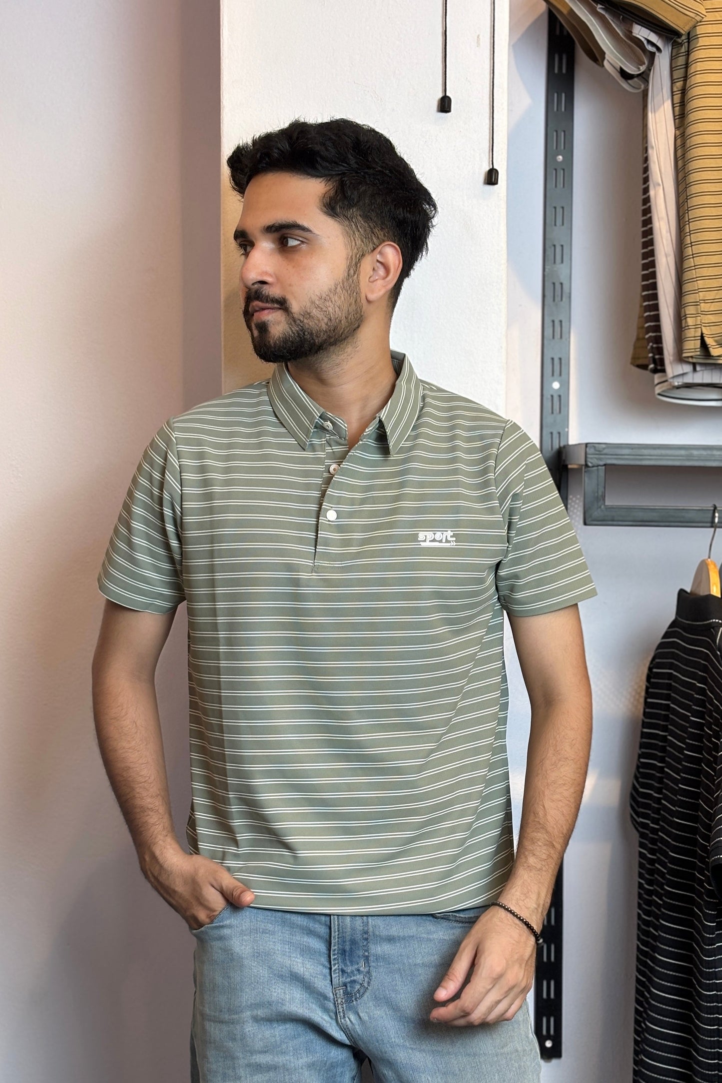 Mint Green Stripe Polo T-Shirt |TDS