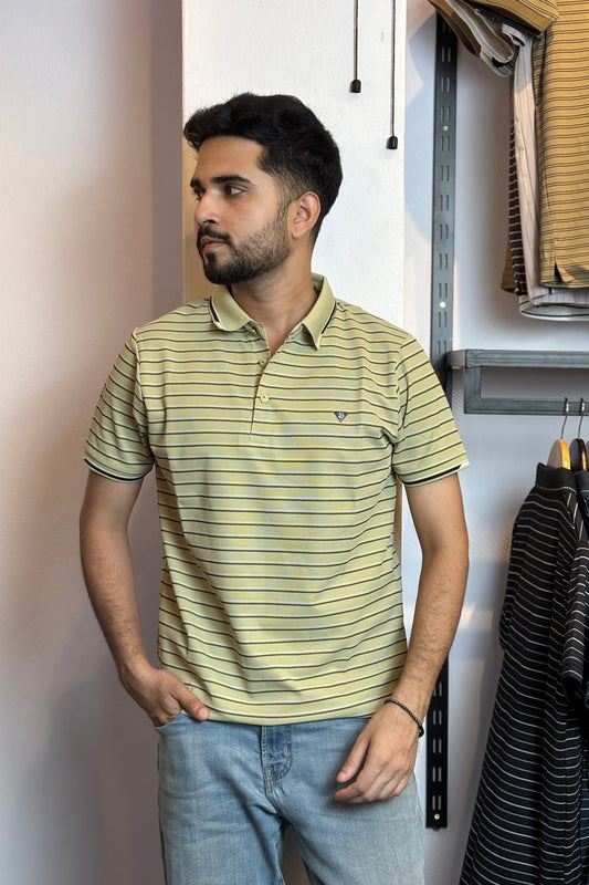 Yellow Green Stripe Polo T-Shirt |WBS