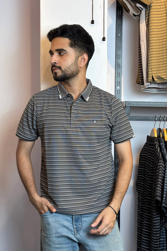 Gray Stripe Polo T-Shirt |WBS