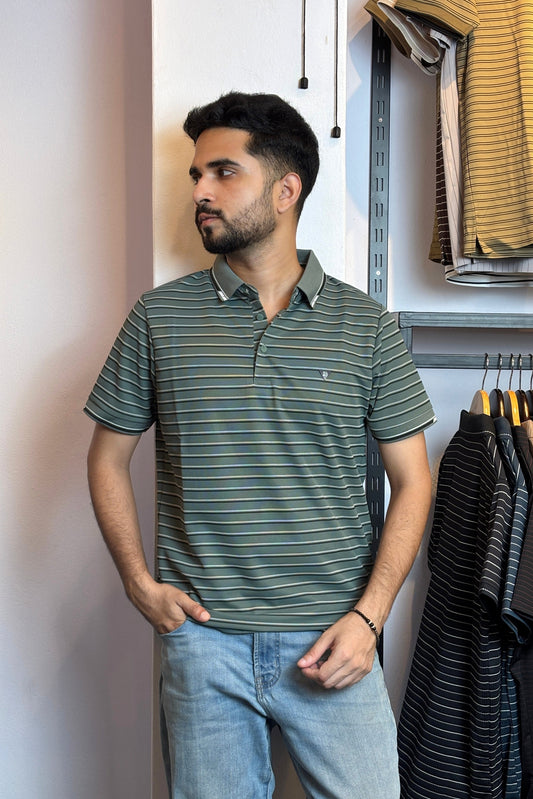 Deep Green Stripe Polo T-Shirt |WBS