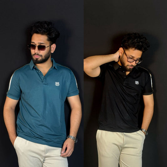 Black+Bottle Green Polo T-Shirt Combo-D