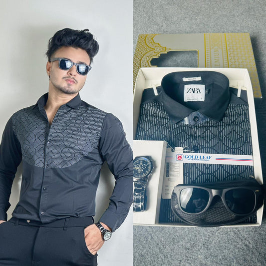 Black Echo Colour Stone Shirt – FREE Sunglass & Watch