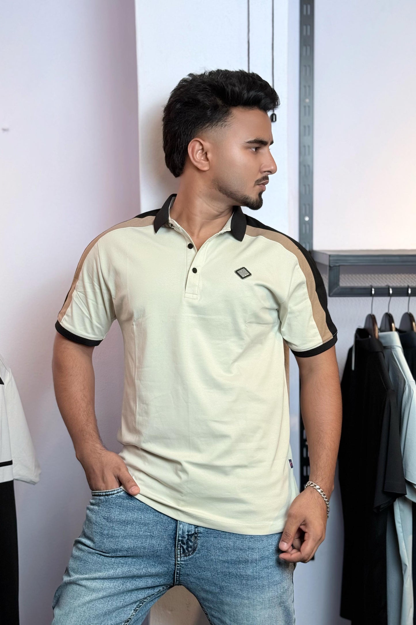 Off White Colour Polo T-Shirt |GD
