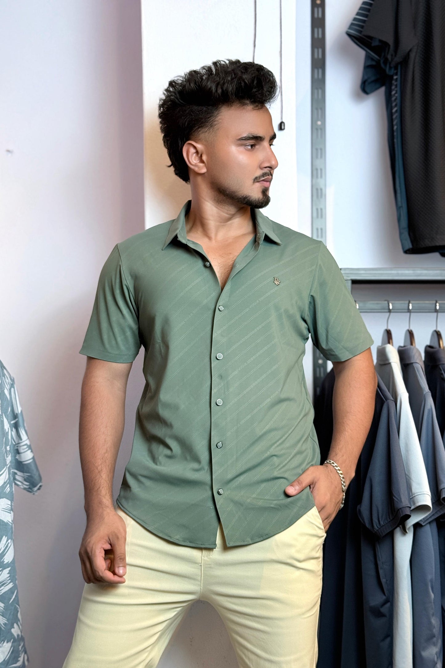 Green Colour Half Slevee Shirt |dir