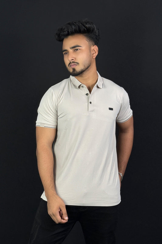 Ash White Colour Polo T-Shirt |solid